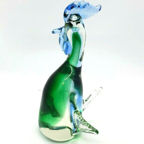 Vintage Murano Green Blue Sommerso Art Glass Rooster - Picture 8 of 16